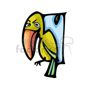 A clipart image of a colorful toucan perched on a branch, featuring vibrant yellow and orange hues with a distinctive large beak.