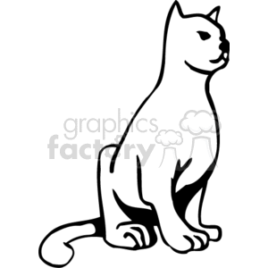 The clipart image features a simple black and white illustration of a domestic cat. The cat is sitting upright with its tail curled around its body. It appears to be a stylized representation rather than a detailed drawing, with clear lines and minimal shading, suitable for a variety of simple design purposes.