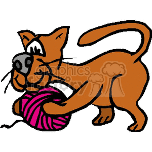 The clipart image contains an orange cat playing with a ball of pink and purple striped yarn.