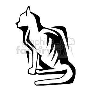 This clipart image features a stylized side profile of a sitting cat. It is a black and white graphic with abstract, simplified shapes representing the feline's body, head, ears, and tail.