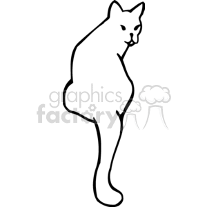 The image is a simple line drawing or clipart of a cat. The cat is depicted in a seated position, with its body turned to the side but its head facing forward.