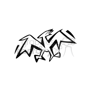 The image appears to be a black and white clipart illustration of a stylized dinosaur. The dinosaur has a sharp, angular design with jagged edges, giving it a dynamic and somewhat abstract appearance. There are no birds or references to birds visible in the image. It's a simple graphic that could be used for various purposes, such as educational materials, logos, or children's media.