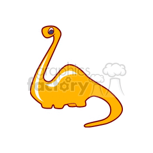 The clipart image depicts a simplified, cartoonish representation of a dinosaur that appears to be in a playful or amusing pose. The dinosaur has a long neck, indicative of a sauropod, and is predominantly orange with some shading to give a sense of dimension.