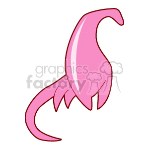 The image appears to be a simple, cartoon-style clipart of a pink dinosaur. The dinosaur is depicted in a playful and stylized manner, with a curving tail and exaggerated limbs.