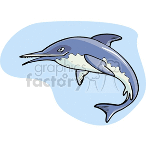 The clipart image depicts an Ichthyosaurus, which is an ancient marine reptile resembling a dolphin. It is blue and white in color and set against a background that suggests it is underwater.