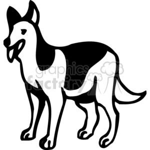 This clipart image features a black and white illustration of a dog, specifically drawn to resemble a German Shepherd with its pointed ears and distinguished body shape.