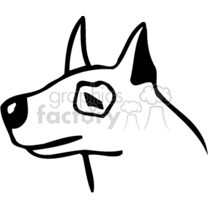The image is a simple black and white clipart of a dog's head. The dog has pointed ears and its gaze is directed to the side.