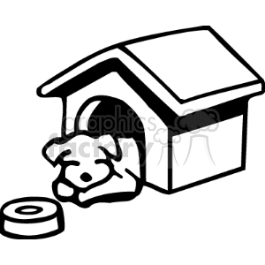 Dog sleeping in his dog house