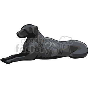 The image is a clipart representation of a single greyhound dog lying down. The dog appears relaxed with its legs stretched out behind it and is colored in shades of gray with a slight gradient, suggesting a smooth coat and muscular build typical of greyhounds.