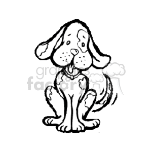 The image is a black and white clipart illustration of a dog. The dog appears to be a puppy with floppy ears, a collar around its neck, and a cute, expressive face.