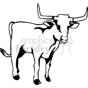 This clipart image features a stylized illustration of a bull. It is a black and white drawing, capturing the animal's basic features such as its horns, hooves, and facial characteristics.
