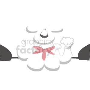 This is a clipart image of a stylized sheep or lamb. The animal is depicted with a fluffy white body, a happy facial expression, and a pink bow around its neck. There are also small gray hooves visible on each side of the body. The overall feel is cute and whimsical, typical of clipart associated with farms or farm animals.