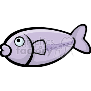 The clipart image depicts a stylized cartoon fish. The fish is simplified with exaggerated features such as a large eye and lips. It is colored in shades of purple with a paler underbelly and has darker purple lines suggesting scales or segmentation along its body. The fish's fins are also stylized with simple shapes.