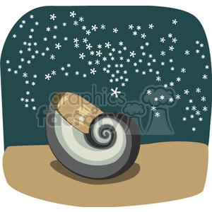 Starry Night Sky with Cartoon Snail on Sandy Beach