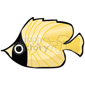 The clipart image depicts a stylized tropical fish with a prominent, exaggerated eye and striking yellow and white stripes or patterns. It has a black head contrasting with its body.