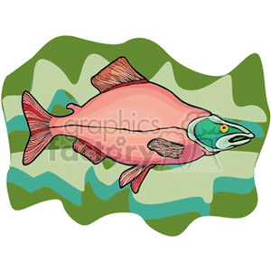 The clipart image shows a stylized fish with a pale pinkish body and darker pink fins. The fish has a prominent eye and a greenish background that suggests a watery environment with wavy patterns resembling aquatic plants or waves.
