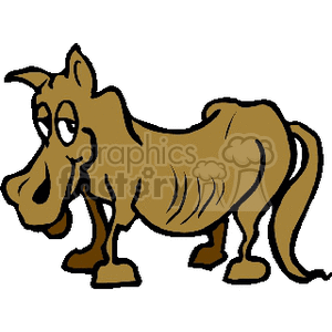 This clipart image depicts a cartoon horse with a humorous or exaggerated expression and body shape.