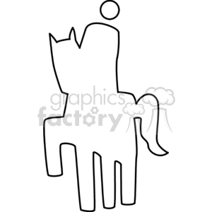 A simple and minimalist black and white line drawing of a rider on a horse.