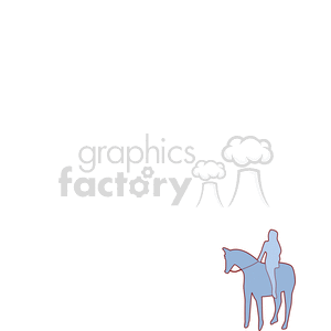 Clipart image of a person riding a horse. The illustration is stylized with simple lines and a minimalist design, featuring a blue silhouette with a thin red outline.