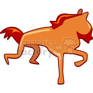 Cartoon image of an orange horse with red mane and tail