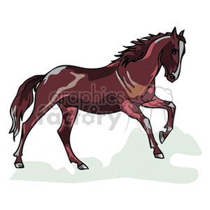 Clipart image of a brown horse in a trotting pose.