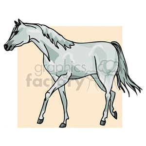 A clipart image of a gray horse walking.
