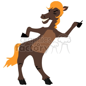 Clipart image of an animated brown horse with a blonde mane dancing.