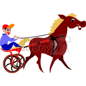 A clipart image of a person riding a cart drawn by a horse.