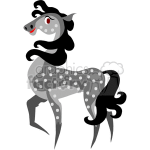 Clipart image of a stylized gray horse with white polka dots and black mane and tail, showing a happy expression.