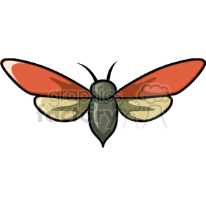 A colorful clipart image of a butterfly with red and yellow wings and a green body.