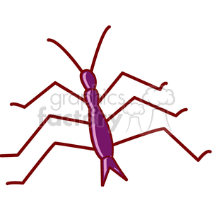 A purple stick insect clipart image with simple, angular lines.