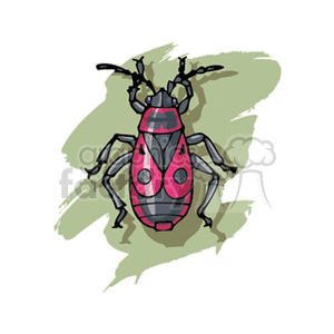 A colorful and detailed clipart image of a beetle with a pink and black pattern on its body, set against a green abstract background.