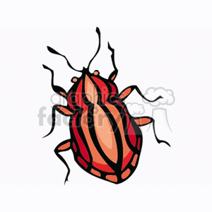 Clipart image of an orange and red beetle with black stripes and legs.