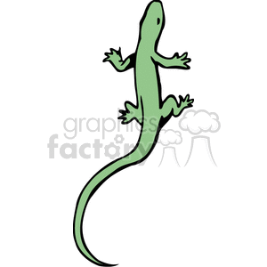 The image shows a simple cartoon of a green lizard. The lizard is depicted in profile with a long tail and legs splayed out as if it is standing on a surface.