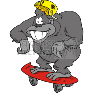 Gorilla riding a red skateboard