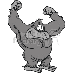 This is a clipart image of a cartoon gorilla standing with an exaggerated proud posture, flexing its muscles. The gorilla has a silly expression on its face, with its eyes looking to the side and a slight grin. This image is stylized and not realistic, fitting for light-hearted or humorous contexts.