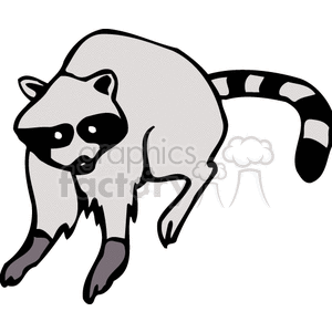 The clipart image shows a raccoon. The raccoon is illustrated in a simple style with its characteristic features such as the mask-like black markings around its eyes and the striped tail.