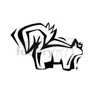 The clipart image features a stylized, black and white sketch of a skunk in profile view, characterized by its bushy tail and prominent stripes which are typical of skunk markings.