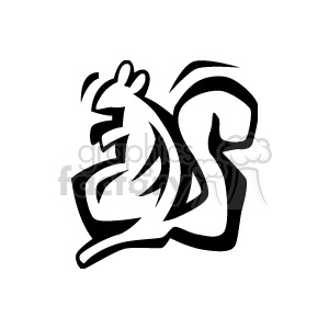 The clipart image features a stylized, black and white illustration of a squirrel. The squirrel appears to be in a dynamic pose with its tail prominently fluffed up and arched over its body.