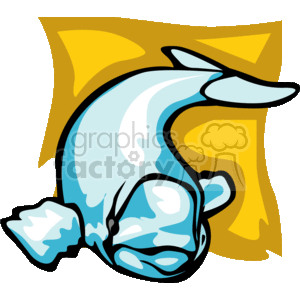 The clipart image shows a stylized, cartoon-like depiction of a beluga whale with a yellow and orange background that could represent a stylized ocean wave. The beluga appears to be in a playful or leaping pose, and the overall design is simplified with bold outlines and bright colors.