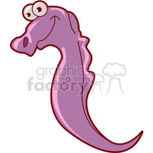 This is a clipart image of a smiling purple sea creature with big eyes, resembling a sea horse.