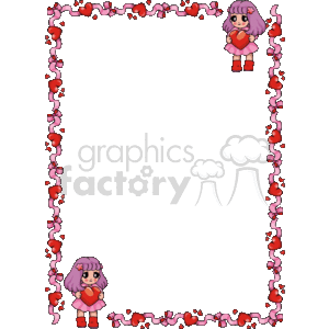 Frame with little girls holding hearts in pink, red and purple