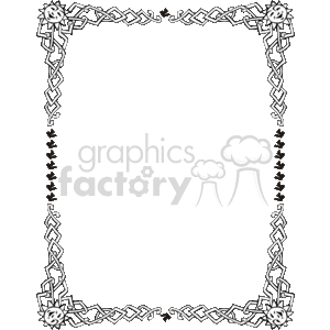 The image displays a decorative border frame with an intricate design, primarily in black and white. It features an interwoven, celtic-knot-style pattern, embellished with sun motifs at each corner. The border forms a rectangle that could be used to frame text or other images, serving as a decorative element for various documents, certificates, or creative projects. The central area is blank, highlighting the details of the border's design.