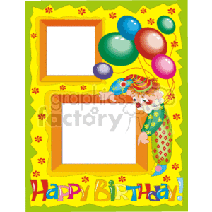 Happy birthday frame with a clown and balloons
