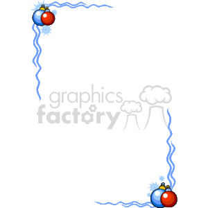 This clipart image features a decorative Christmas-themed border. The design includes festive elements such as colorful Christmas baubles in red and blue along with star-like decorations. The border also has wavy and zigzag lines giving it a whimsical look, reminiscent of tinsel or garland typically used in holiday decorations. The background of the image is transparent, making this border useful for framing holiday messages, photos, or other content with a festive touch.