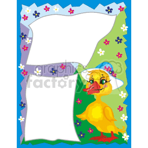 Cheerful Duck with Floral Background and Blank Text Space