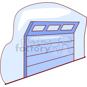 A clipart image of a garage door with three windows at the top.