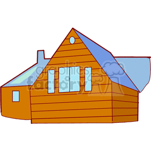Clipart image of a modern, triangular-roofed house with a wooden exterior and large windows.