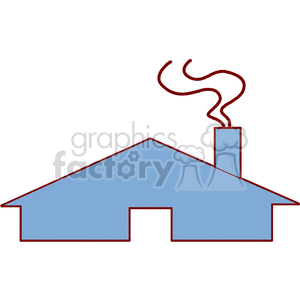 A simple clipart image of a blue house with a red outline and a chimney producing smoke.