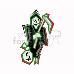 A stylized cartoon image of a grim reaper holding a scythe and a money bag with a dollar sign.